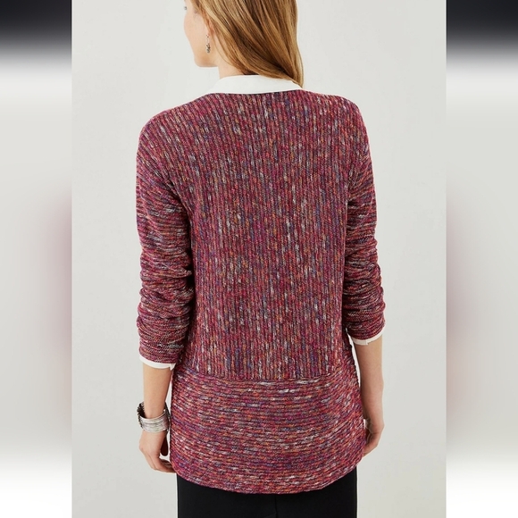 J.Jill Open Front Knitted Cardigan Oversized Front Pockets Multicolor Knit - Picture 2 of 11